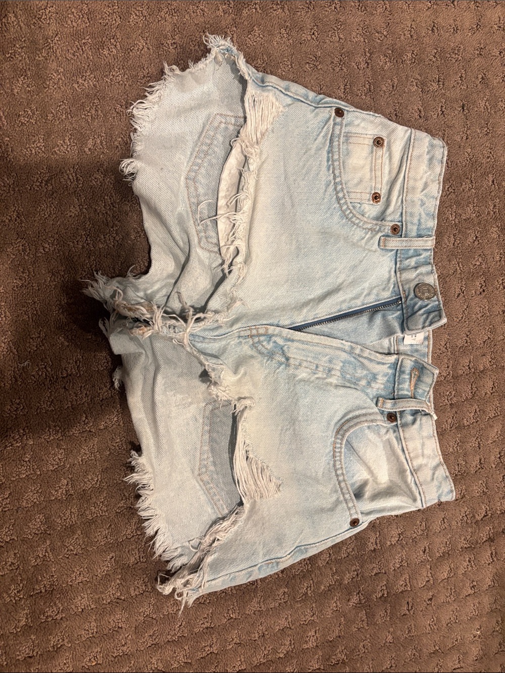 Zara Light Blue Distressed Denim Cutoff Shorts